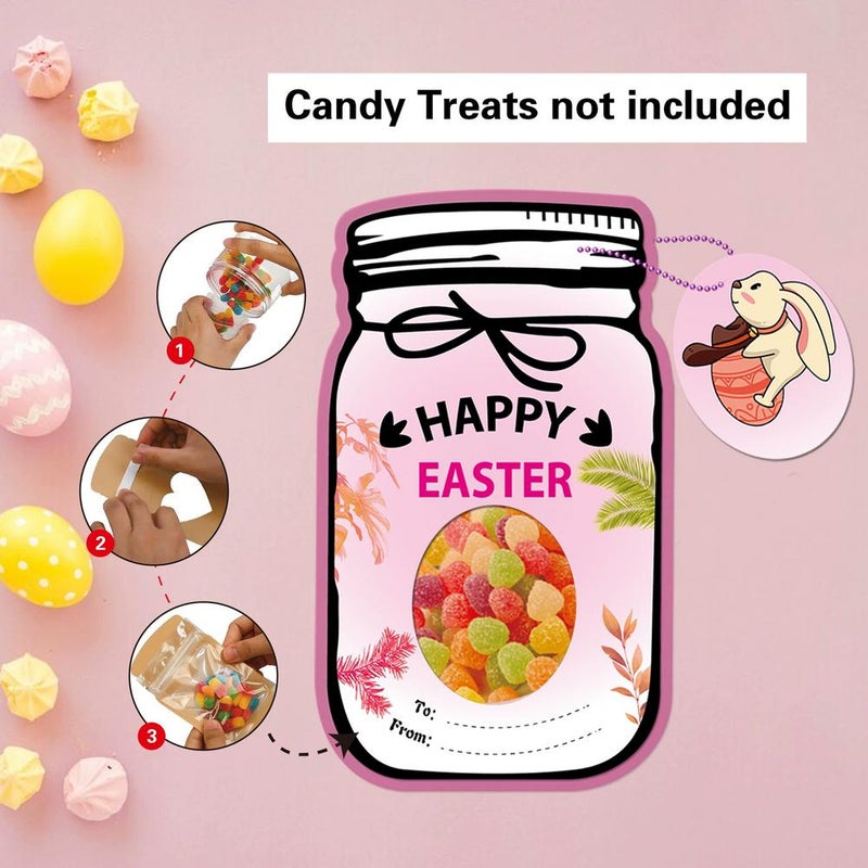 20PC Easter Day Cards for Kids School,DIY Mason Jar EasterGift with Treat Bags,Funny Easter Candy Exchange Cards,DIY EasterBasket Stuffers Party Favors for Kids，Classroom Egg Hunt Games Gift Supplies - Image 3